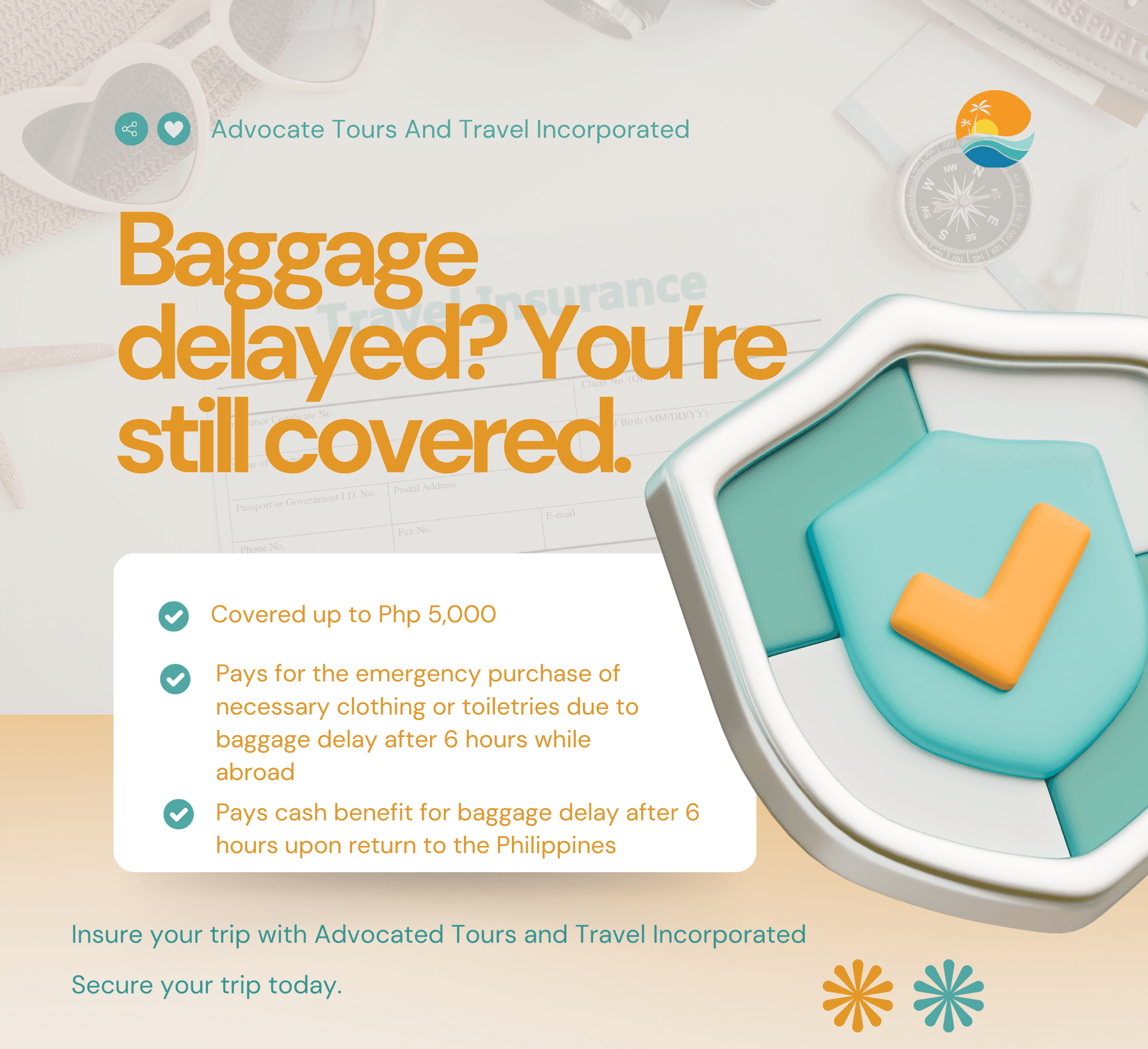 Travel insurance card for cancelled flights and trip interruptions