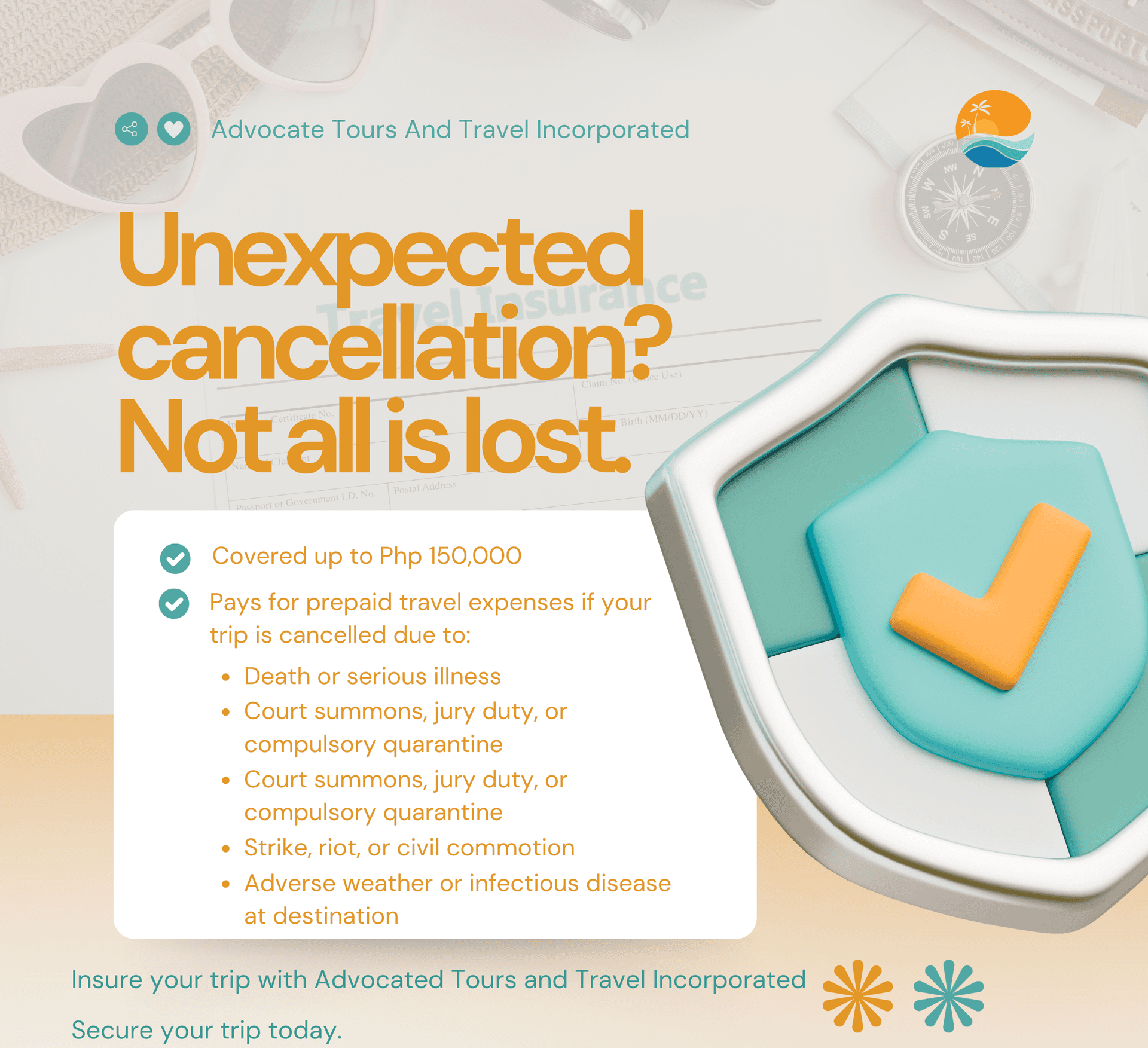 Travel insurance card for delayed baggage coverage